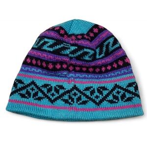 Vintage multi pattern teal, pink and purple winter beanie